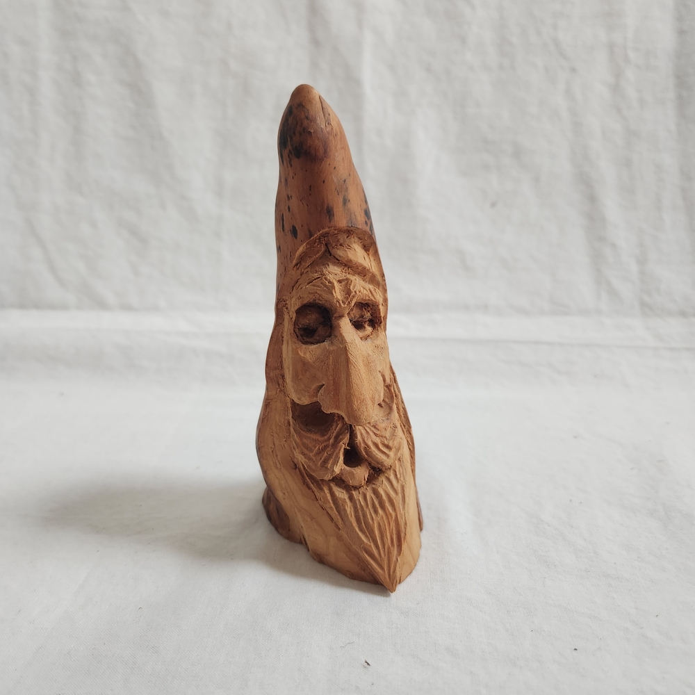 Carved Wooden Gnome Statue - Natural Brown